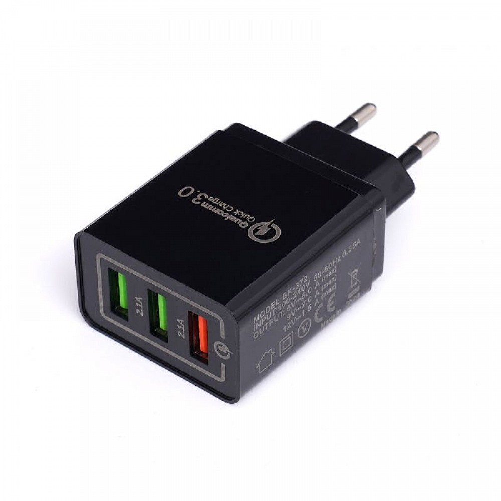 Φορτιστής Πρίζας με 2 Θύρες USB 2.1A και 1 USB QC 3.0 Kraft&Dele KD-1236