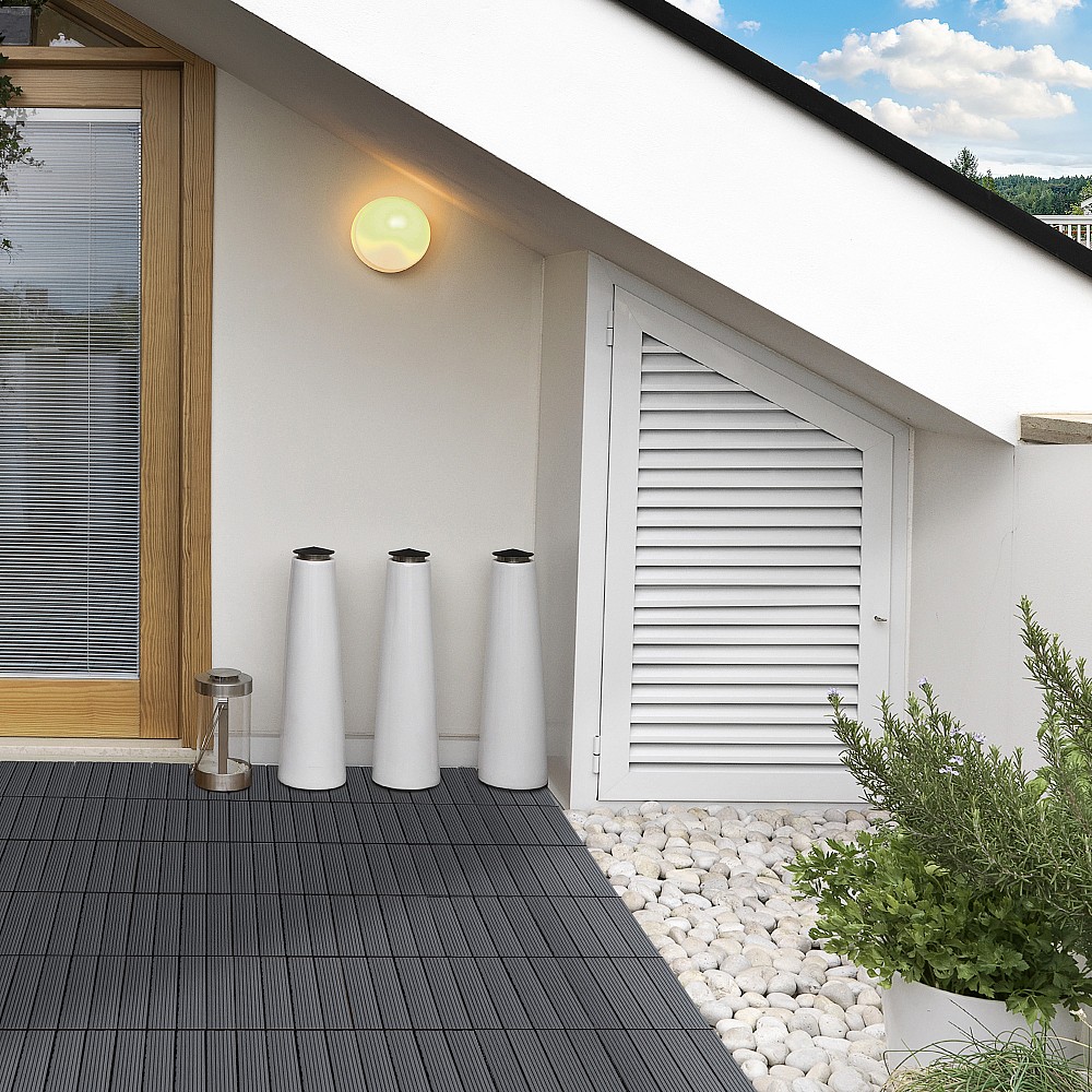 Outsunny Garden Tiles Interlocking Σετ 11 πλακάκια πλακοστρώσεων κήπου εξωτερικού χώρου, γκρι, 30x30x2,2cm