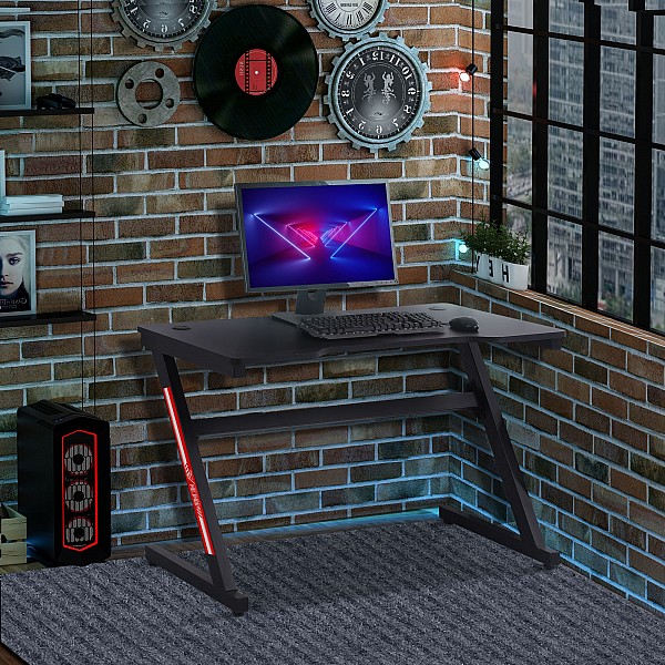 HOMCOM Μοντέρνο Γραφείο Παιχνιδιού για Υπνοδωμάτιο ή Γραφείο με 2 Τρύπες Καλωδίου, 120x60x73cm - Μαύρο