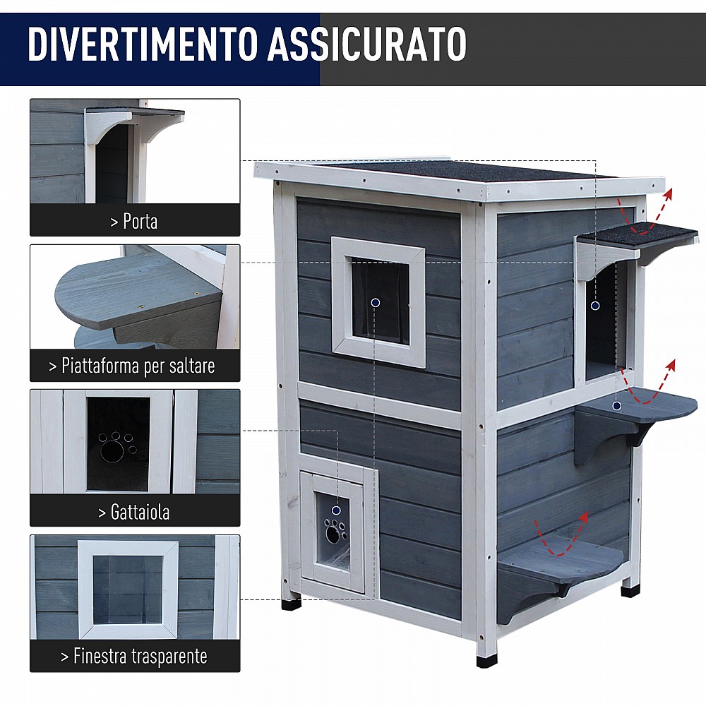 PawHut Outdoor Pet Kennel 2 Επιπέδων Ανοιγόμενο Ξύλο Γκρι και Λευκό 51 x 51 x 81,3 cm PawHut Outdoor Pet Kennel 2 Επιπέδων Ανοιγόμενο Ξύλο Γκρι και Λευκό 51 x 51 x 81,3 cm