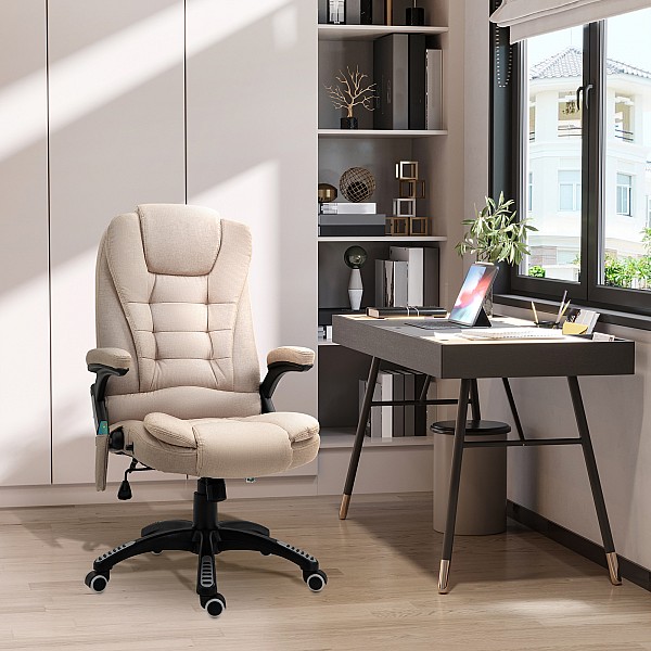 Καρέκλα μασάζ γραφείου και σπιτιού Vinsetto με 6 σημεία μασάζ και λειτουργία θέρμανσης και ρυθμιζόμενο ύψος, μπεζ