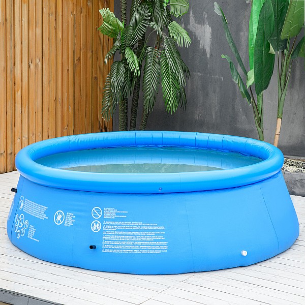 Outsunny 3-στρώσεων PVC φουσκωτή πισίνα κήπου για 3-4 άτομα με βαλβίδα αποστράγγισης και αντλία χειρός, Φ274x76cm, Μπλε