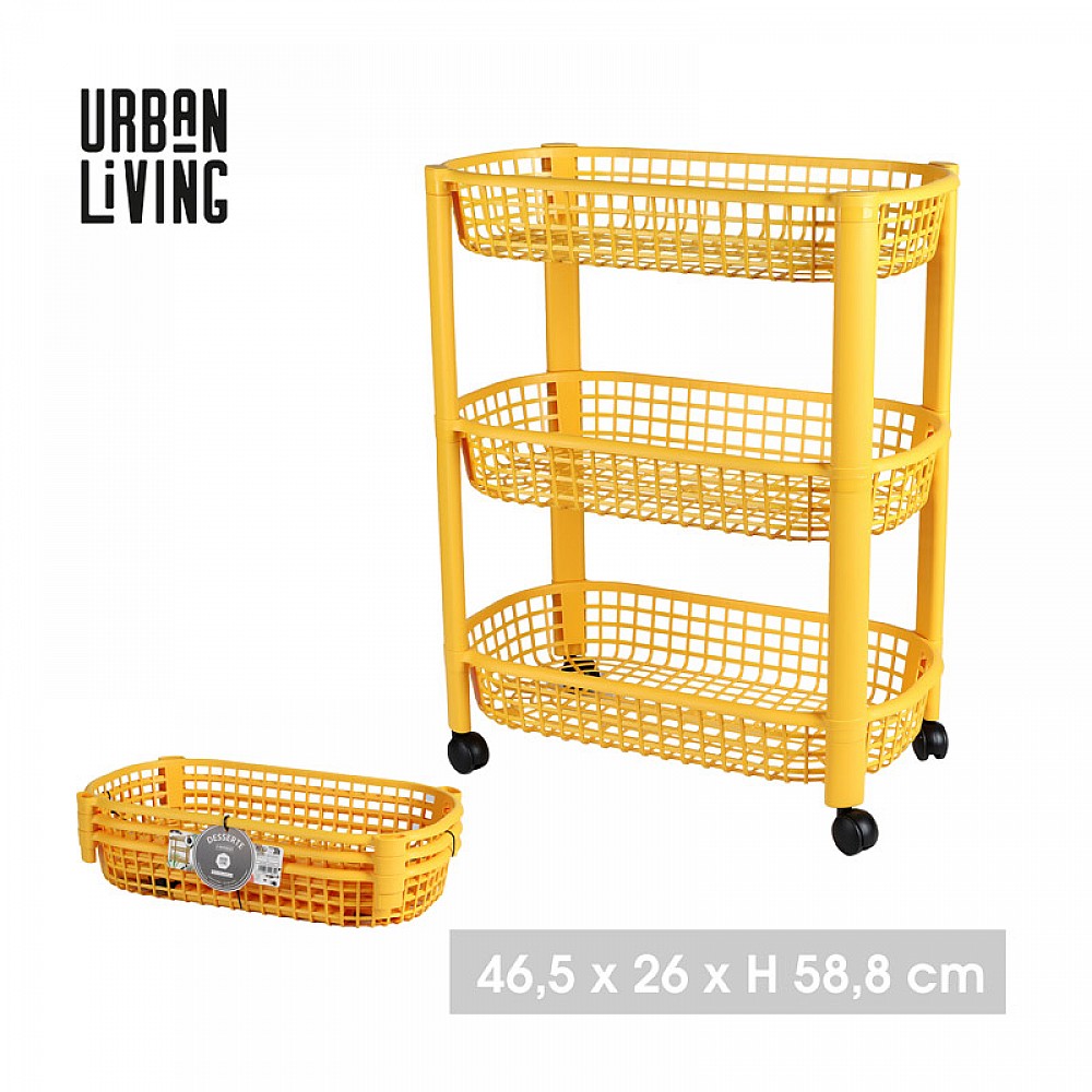 Πλαστικό Τρόλεϊ Κουζίνας με 3 Ράφια 46.5 x 26 x 58.8 cm Urban Living 51065