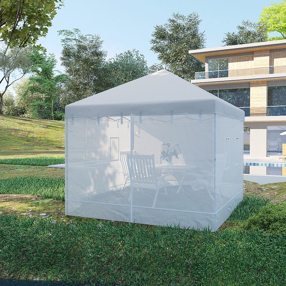 Outsunny 3x3 Nylon Gazebo Wall, Σετ 3 τεμαχίων κουνουπιέρα με 6 παράθυρα και πόρτα με φερμουάρ, 300Lx195cm