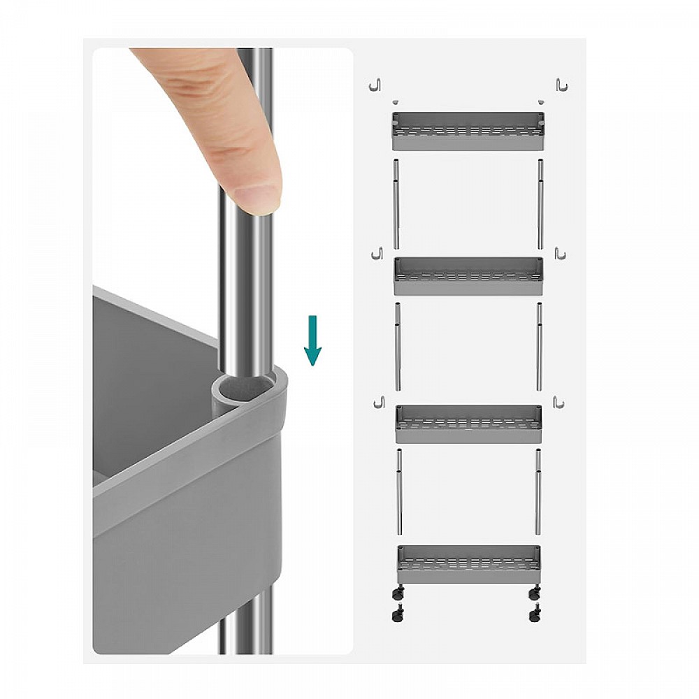 Μεταλλικό Τρόλεϊ Κουζίνας με 4 Ράφια 42 x 13.5 x 87 cm Songmics KSC008G01