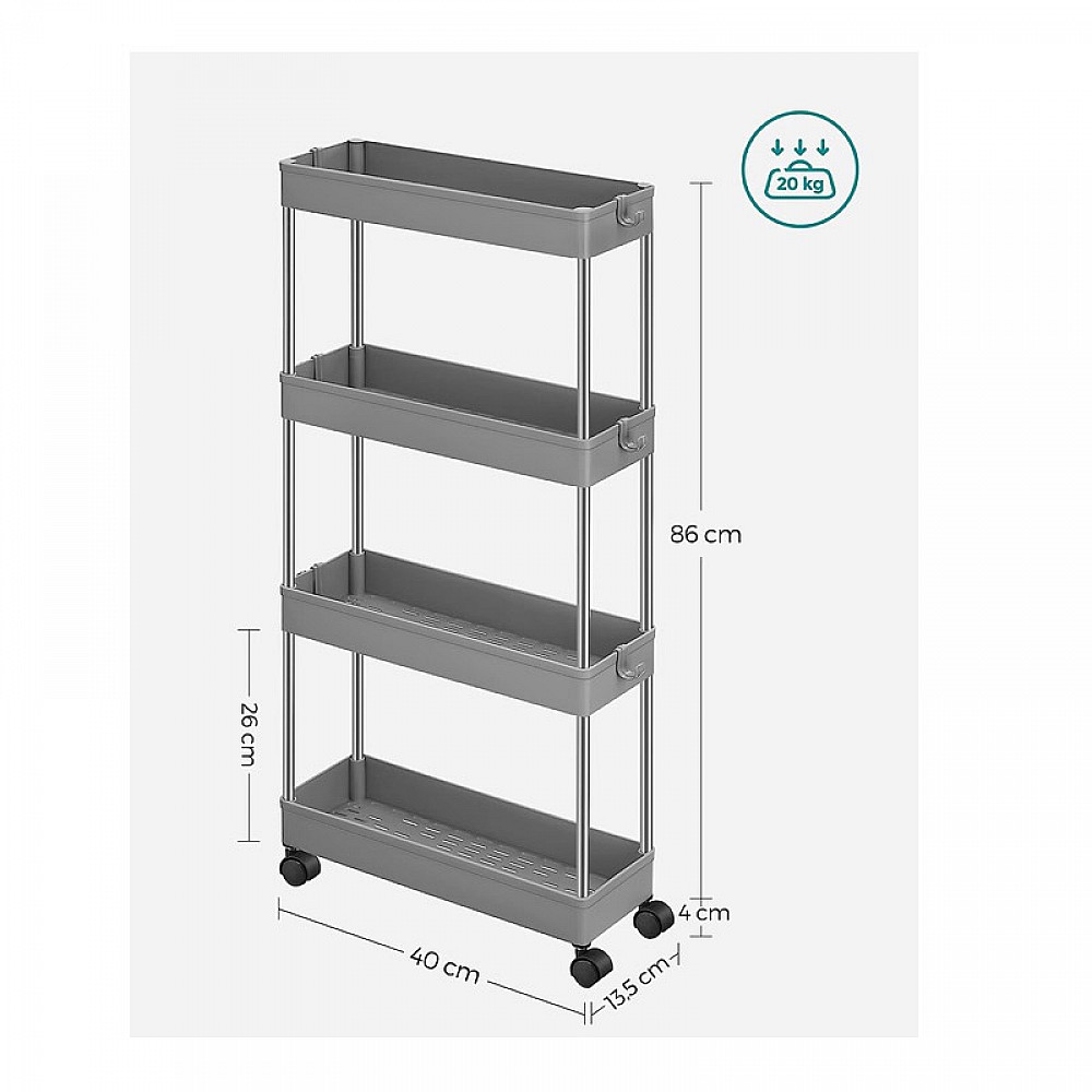 Μεταλλικό Τρόλεϊ Κουζίνας με 4 Ράφια 42 x 13.5 x 87 cm Songmics KSC008G01