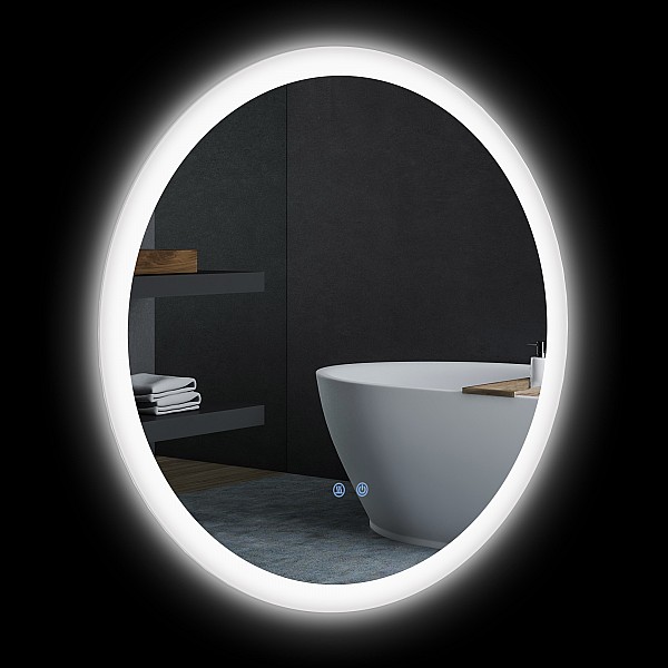 Καθρέφτης μπάνιου kleankin LED Αντιθαμβωτική με 3 χρώματα και ρυθμιζόμενη φωτεινότητα, μέταλλο και γυαλί, Ø70x3 cm