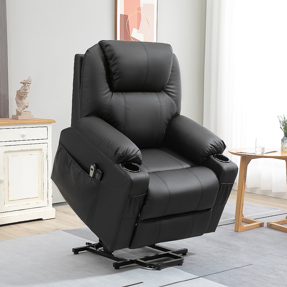 HOMCOM Lift Chair Max 135° Recliner με 8 πόντους μασάζ και στήριγμα ποδιών, 88x92x106 cm, Μαύρο