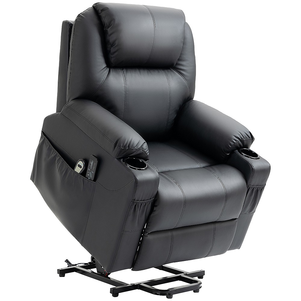 HOMCOM Lift Chair Max 135° Recliner με 8 πόντους μασάζ και στήριγμα ποδιών, 88x92x106 cm, Μαύρο