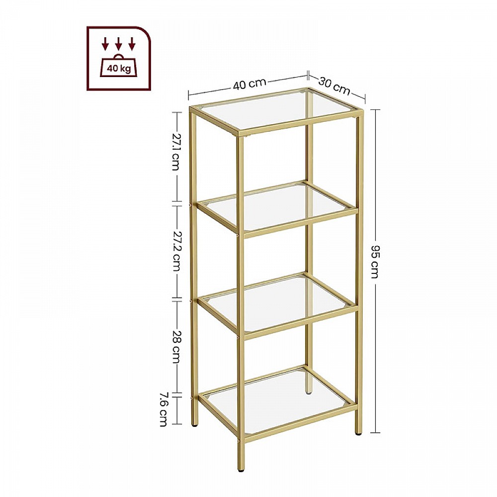 Μεταλλική Ραφιέρα με 4 Γυάλινα Ράφια 30 x 40 x 95 cm VASAGLE LGT28G