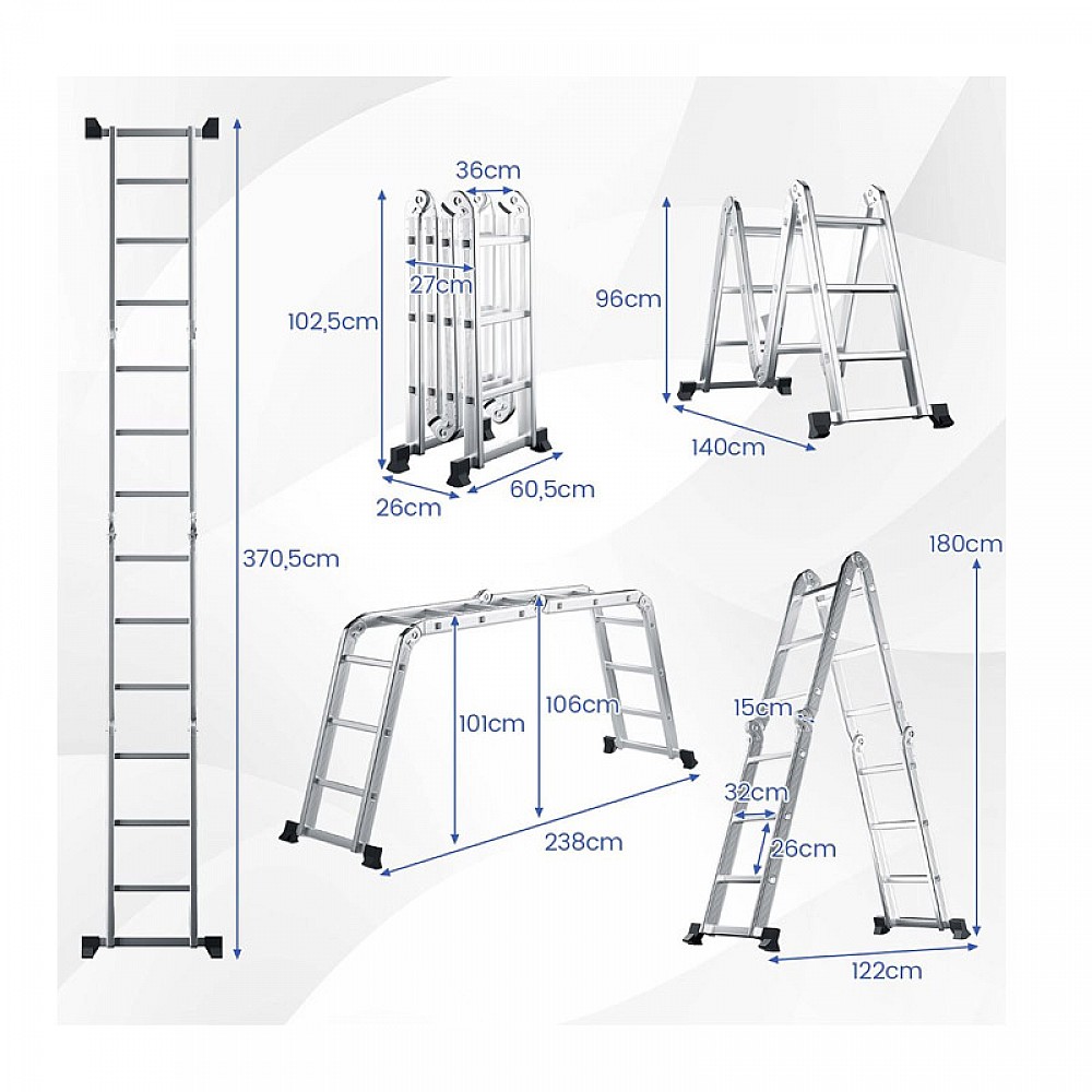 Πολυμορφική Τηλεσκοπική Σκάλα Αλουμινίου 3.7 m Costway TH10023