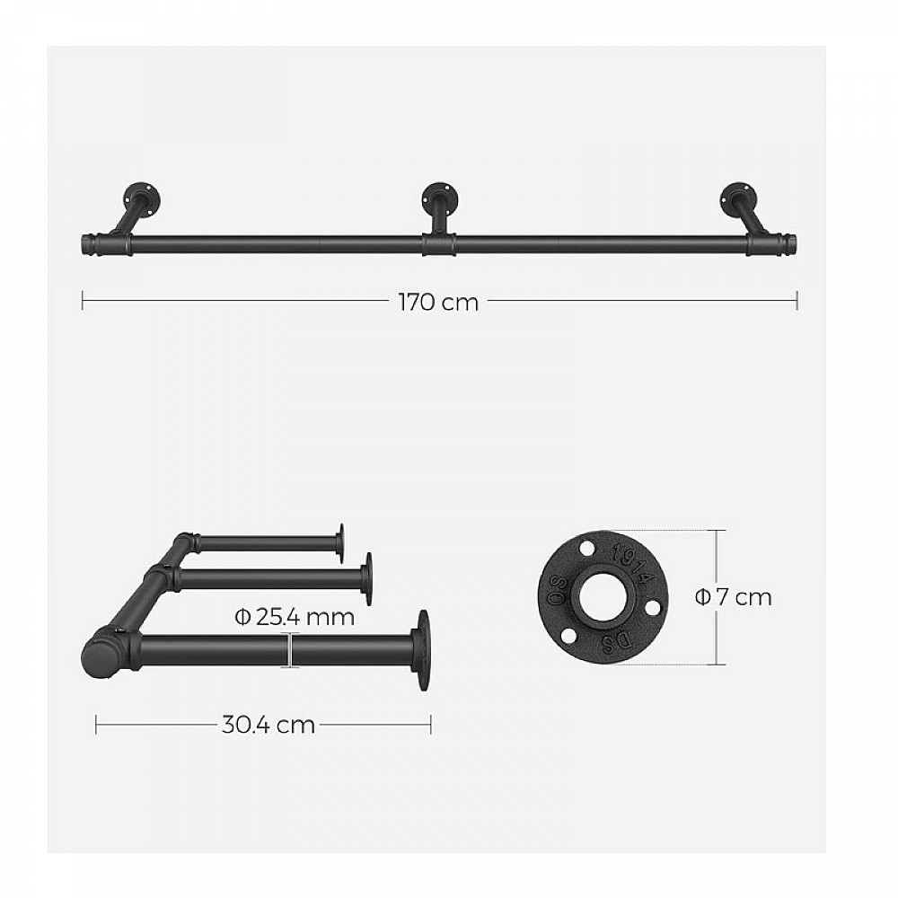 Επιτοίχια Μεταλλική Ράγα Ρούχων 170 x 30 x 7.4 cm Songmics HSR104B01