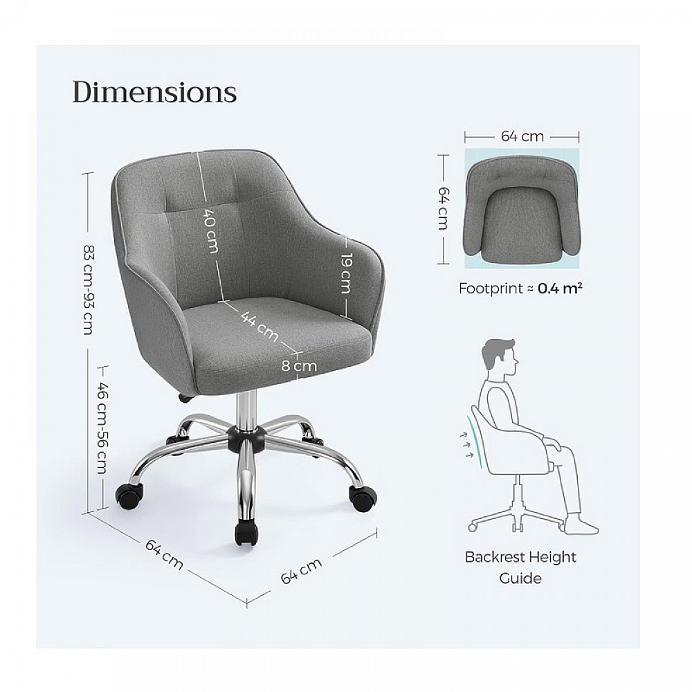 Καρέκλα Γραφείου 65 x 69 x 83-93 cm Χρώματος Σκούρο Γκρι Songmics OBG019G01