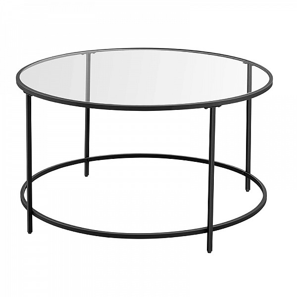 Μεταλλικό Στρογγυλό Τραπέζι Σαλονιού με Γυάλινη Επιφάνεια 84 x 45 cm Χρώματος Μαύρο VASAGLE LGT021B01