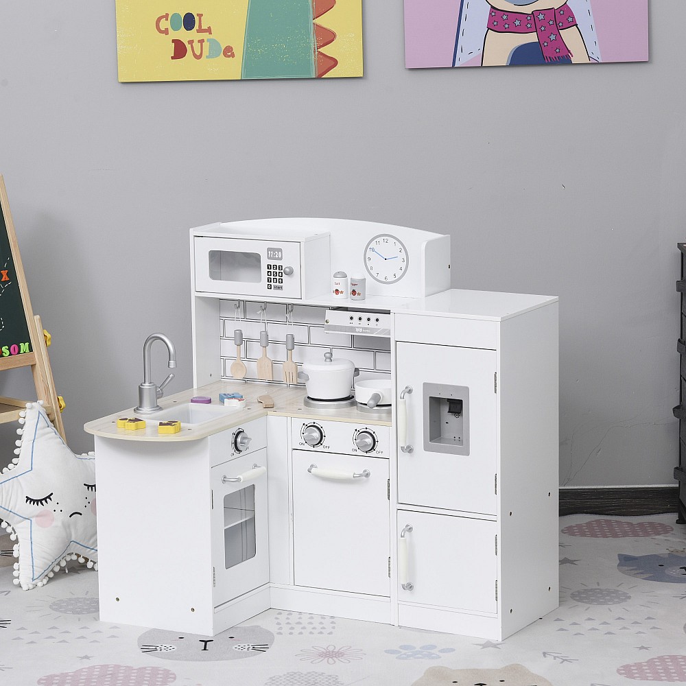 HOMCOM Wooden Play Kitchen for Children Et? 3+ - Λευκό