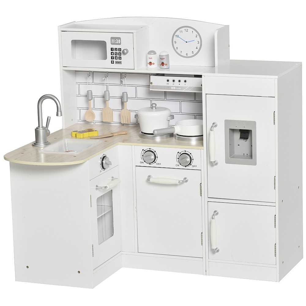 HOMCOM Wooden Play Kitchen for Children Et? 3+ - Λευκό