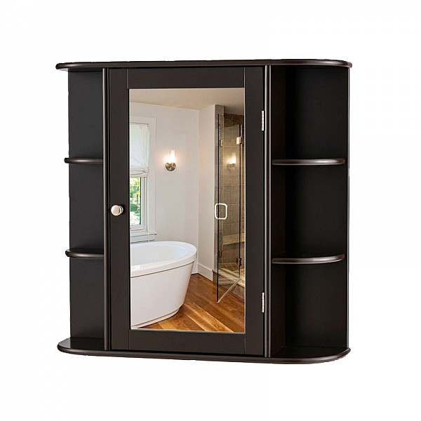 Καθρέπτης Μπάνιου με Ντουλάπι 66 x 16.7 x 63 cm Χρώματος Καφέ Costway JV10446BN