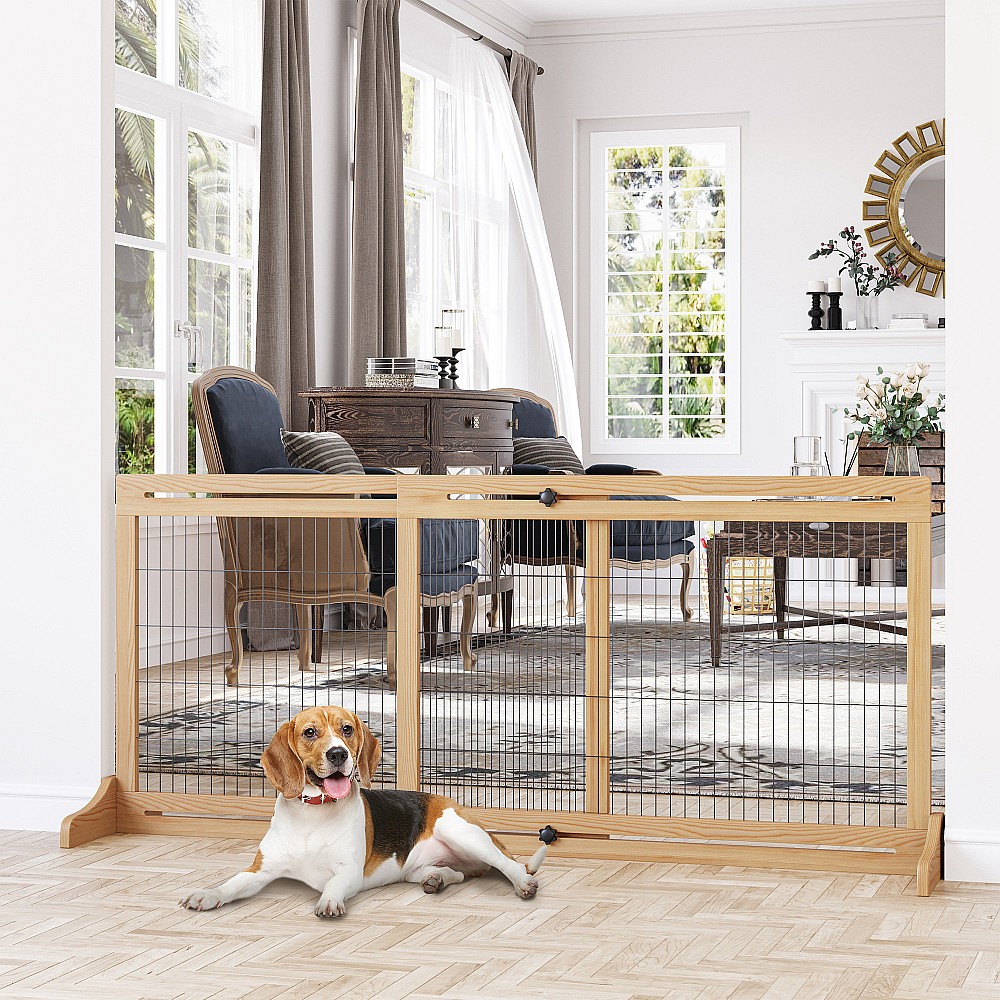 PawHut Extendable Indoor Wooden Dog Gate, 104-183x36x69cm, Χρώμα ξύλου