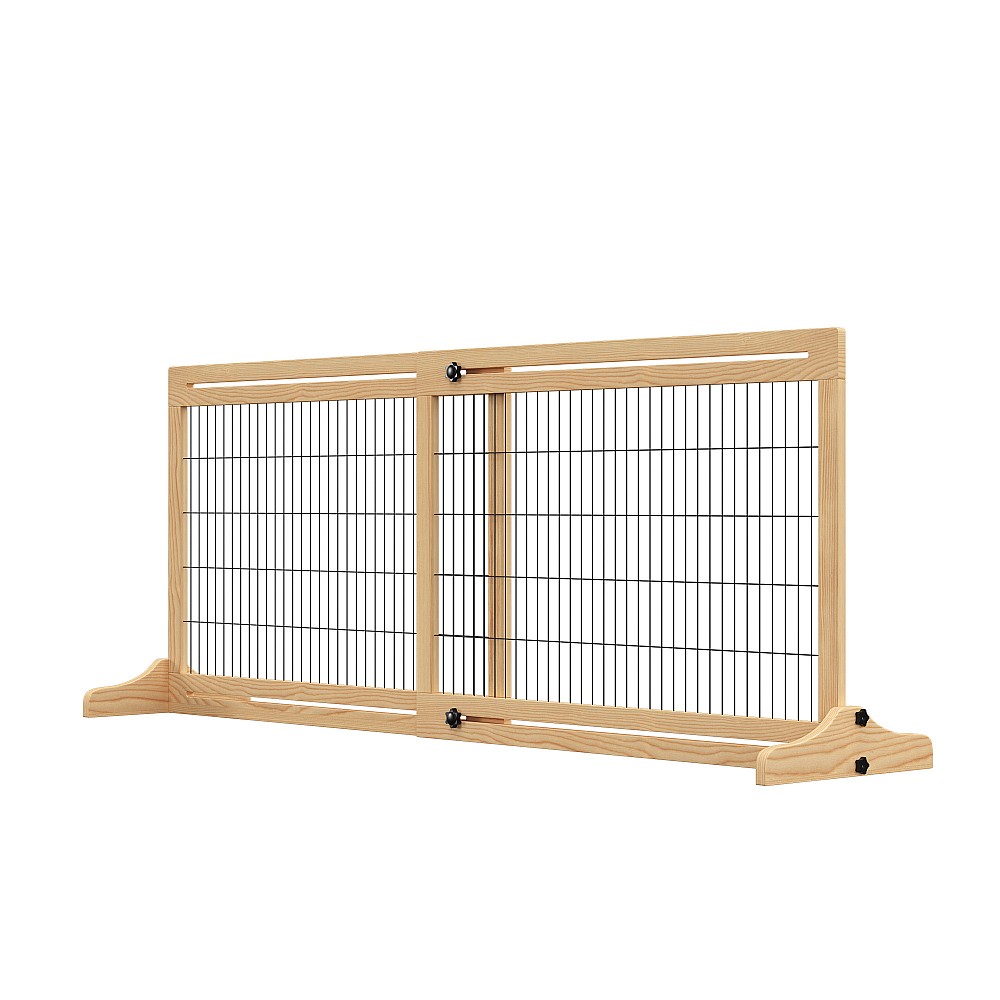 PawHut Extendable Indoor Wooden Dog Gate, 104-183x36x69cm, Χρώμα ξύλου