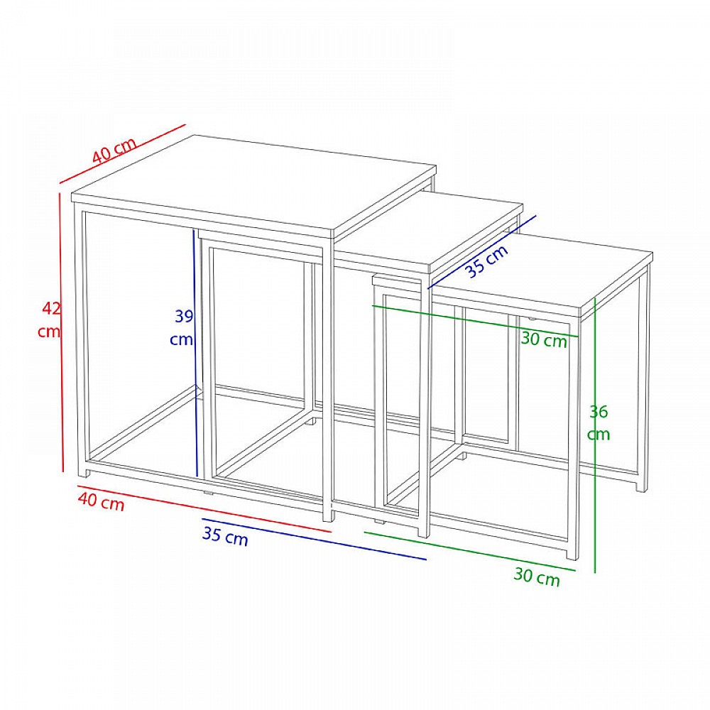 Σετ Μεταλλικά Βοηθητικά Τραπέζια Nesting 42 x 40 x 40 cm 3 τμχ Bakaji 02839906