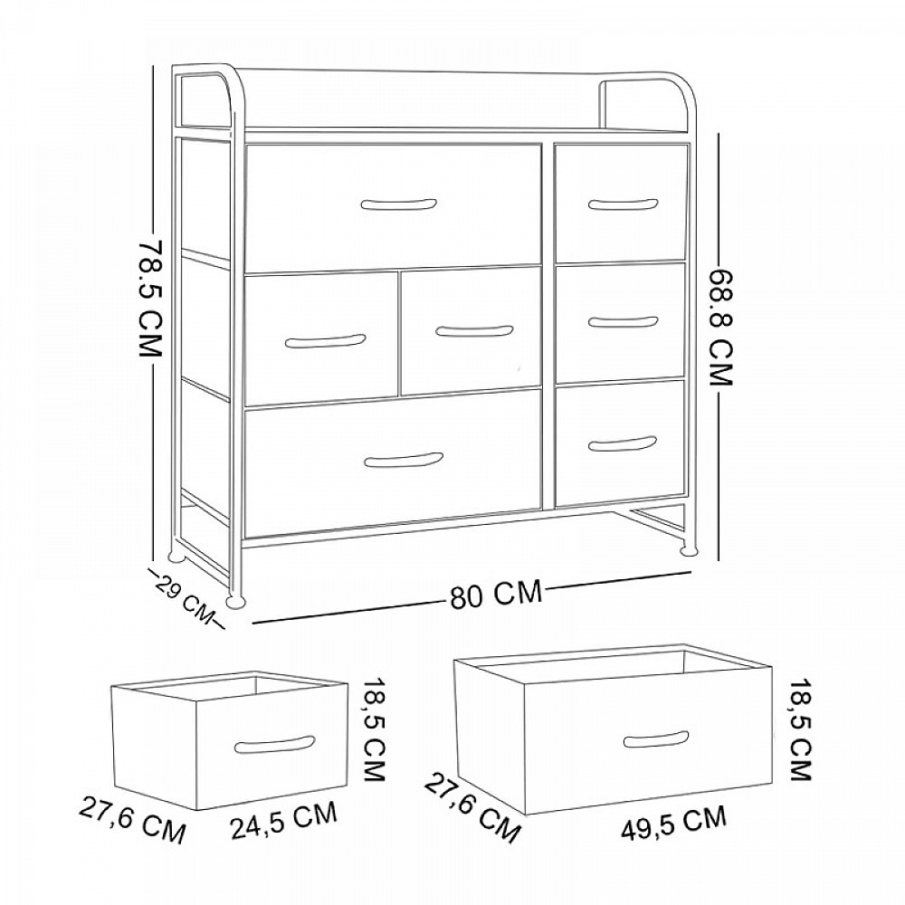 Μεταλλική Συρταριέρα με 7 Υφασμάτινα Συρτάρια 80 x 29 x 78.5 cm Χρώματος Καφέ Bakaji 02815346