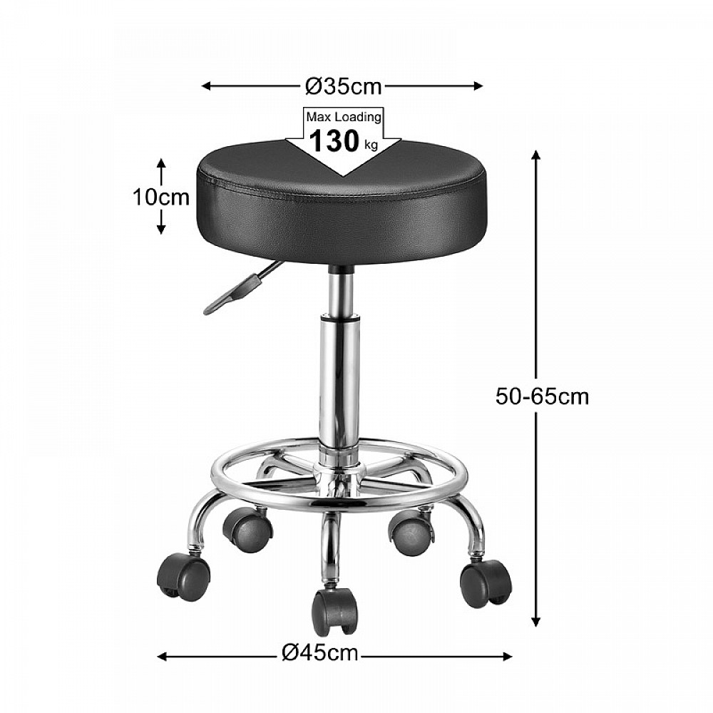 Τροχήλατο Σκαμπό με Ρυθμιζόμενο Ύψος 45 x 37 x 50-65 cm Χρώματος Μαύρο Bakaji 02839342