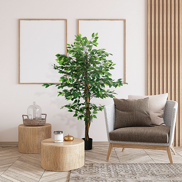 HOMCOM Τεχνητό Φυτό Ficus Ύψος 150 cm για χρήση σε εσωτερικούς και εξωτερικούς χώρους με περιλαμβάνεται γλάστρα