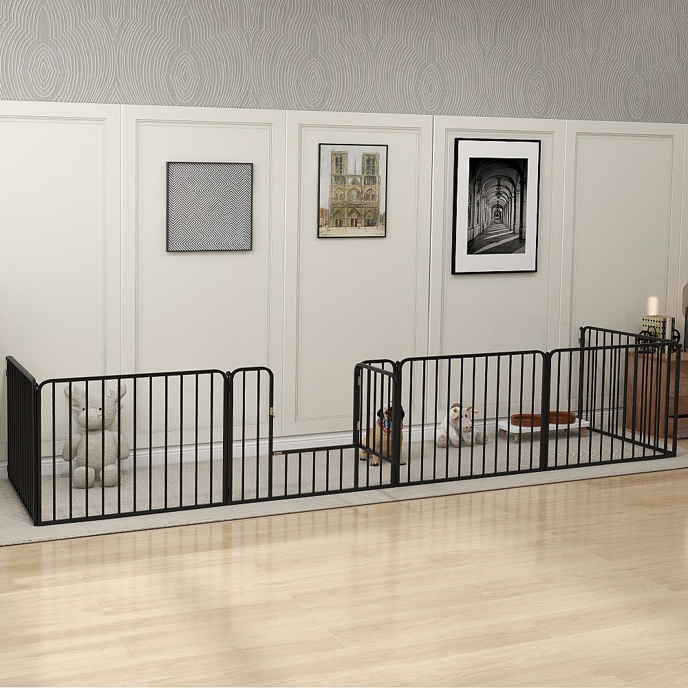 PawHut Dog Fence με 6 αρθρωτά πάνελ εσωτερικού και εξωτερικού χώρου, ατσάλι, 164x83x60 cm, μαύρο