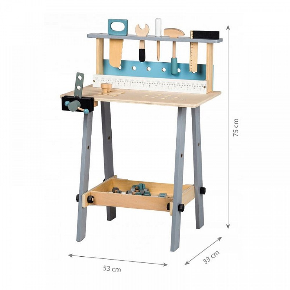 Ξύλινος Παιδικός Πάγκος Εργασίας με 32 Εργαλεία 53 x 33 x 75 cm Ecotoys 1172