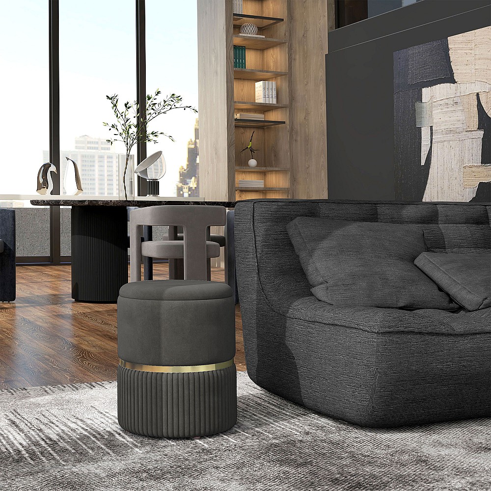 HOMCOM Storage Pouf 120 kg max για Σαλόνι, Είσοδο και Υπνοδωμάτιο, σε πολυεστέρα, 36x36x44 cm, Γκρι