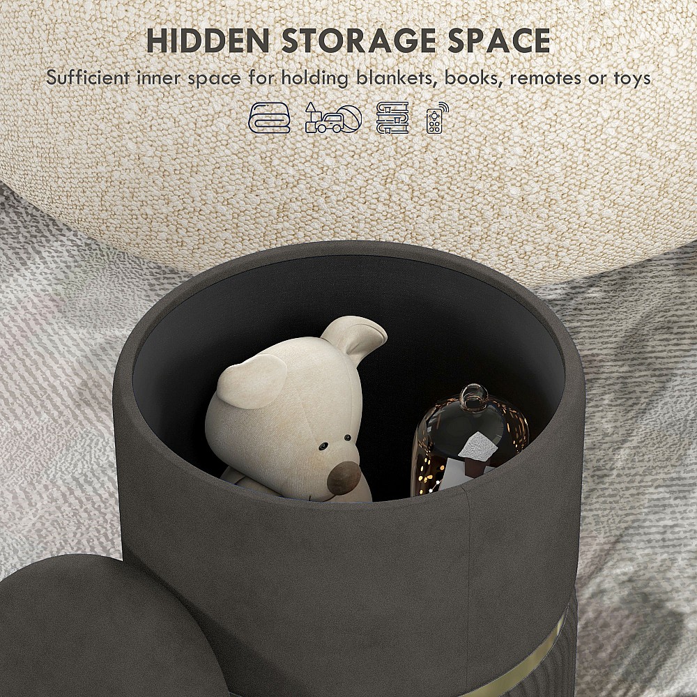 HOMCOM Storage Pouf 120 kg max για Σαλόνι, Είσοδο και Υπνοδωμάτιο, σε πολυεστέρα, 36x36x44 cm, Γκρι