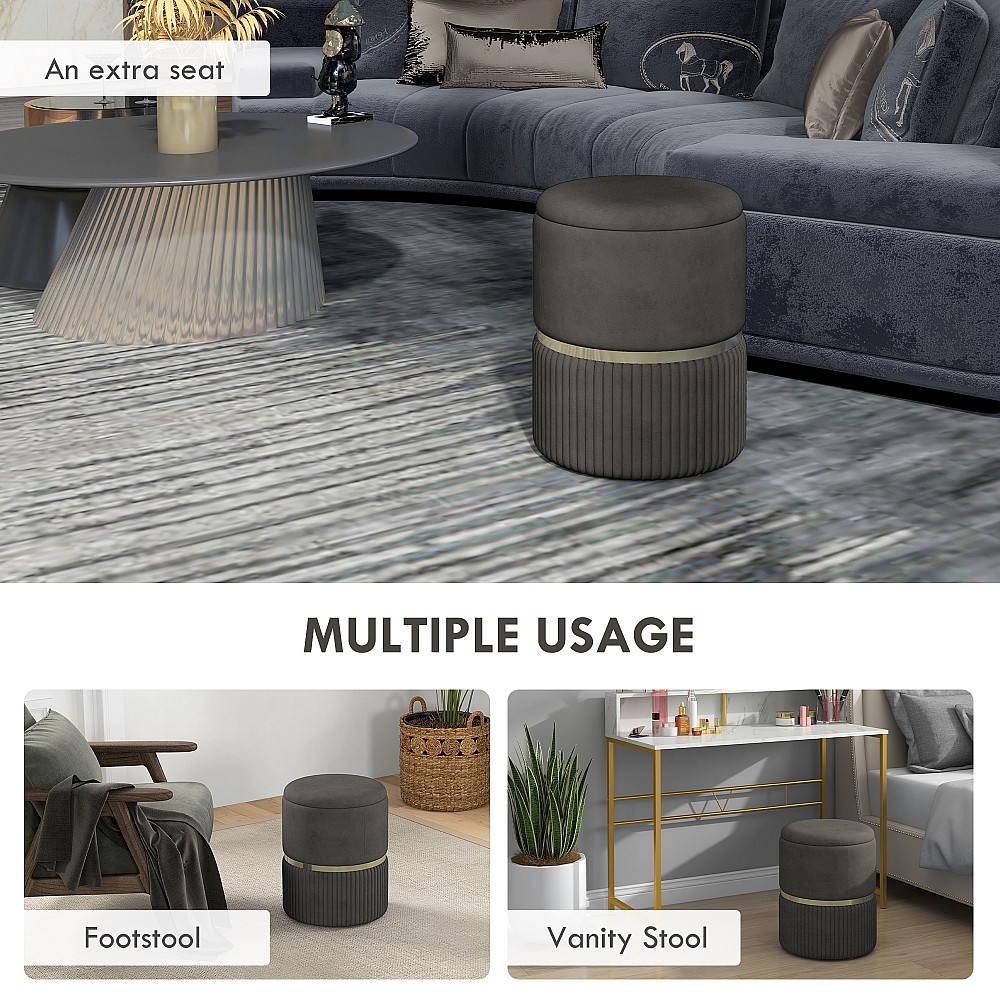 HOMCOM Storage Pouf 120 kg max για Σαλόνι, Είσοδο και Υπνοδωμάτιο, σε πολυεστέρα, 36x36x44 cm, Γκρι