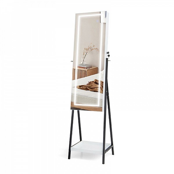 Μεταλλική/Ξύλινη Κοσμηματοθήκη - Μπιζουτιέρα με Ολόσωμο Καθρέπτη και LED Φωτισμό 41 x 35 x 160 cm Χρώματος Λευκό Costway JV11240WH
