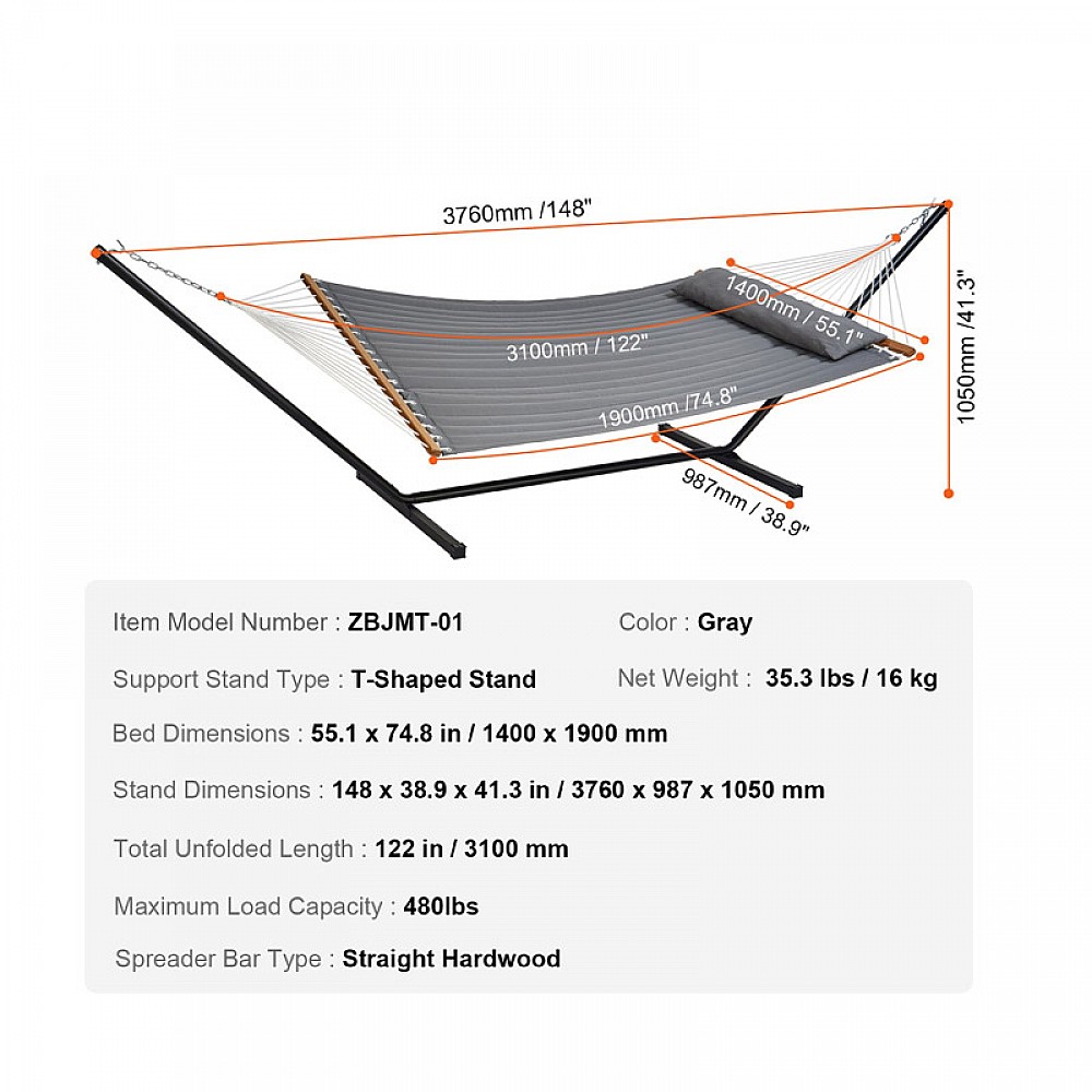 Διπλή Καπιτονέ Αιώρα με Βάση 1400 x 1900 mm VEVOR HFDCHSCSTXYZG0K4NV0