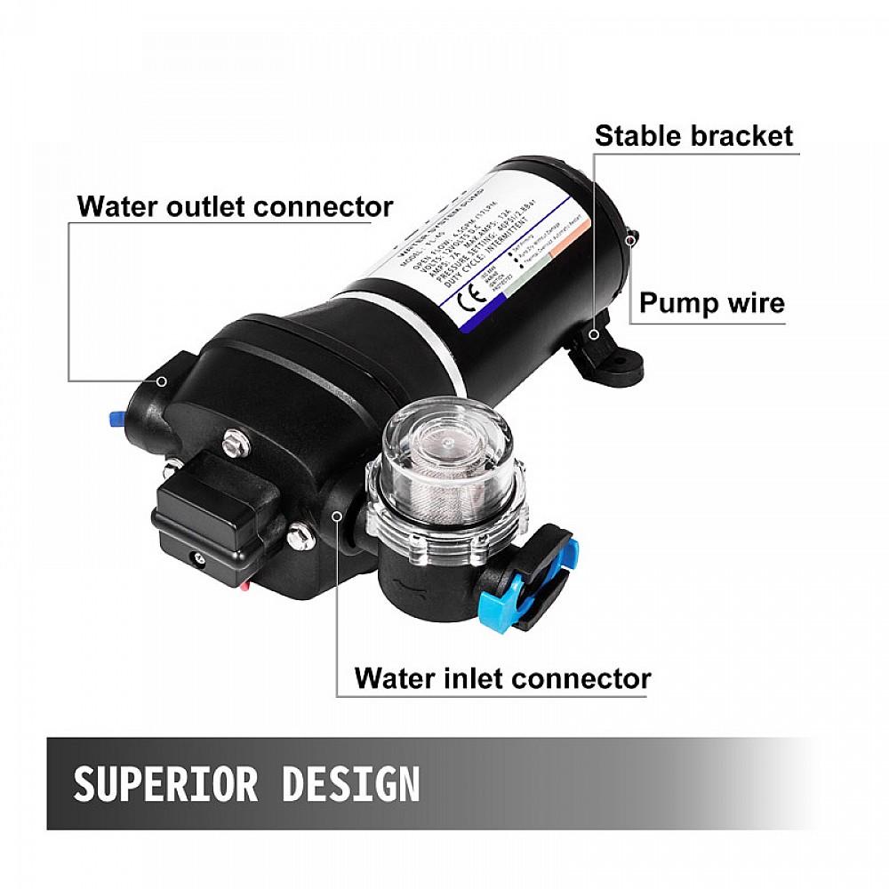 Αυτόματη Αντλία Νερού Διαφράγματος Υψηλής Πίεσης 40 PSI 12V VEVOR FL-40GMB12V000001V0