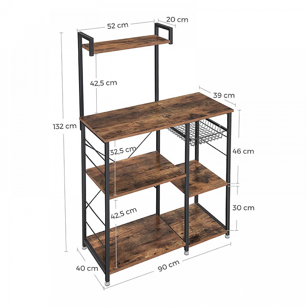 Μεταλλική Ραφιέρα Κουζίνας με 6 Ράφια 90 x 40 x 132 cm VASAGLE KKS35X