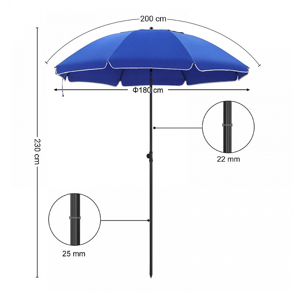 Ομπρέλα Δαπέδου από Ατσάλι με 8 Ακτίνες 2.3 m Χρώματος Μπλε Songmics GPU65BUV1