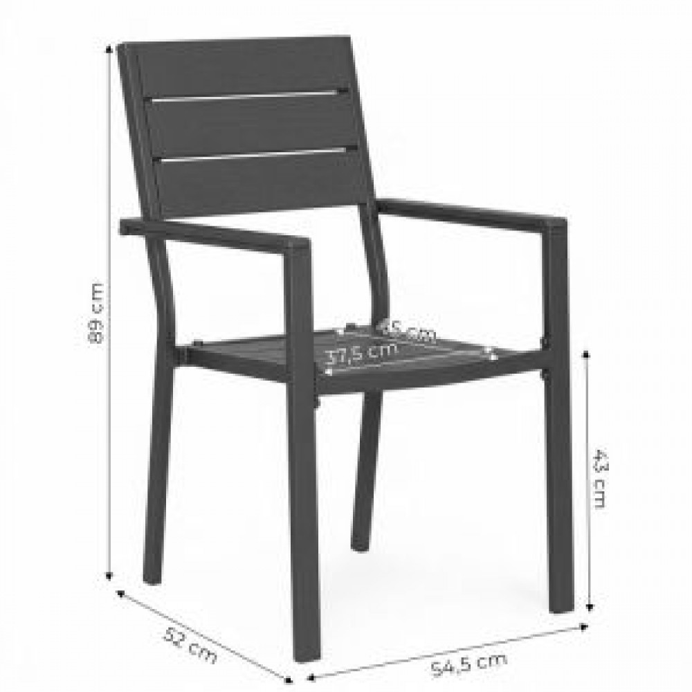 MultiGarden Σετ 2 καρέκλες κήπου για βεράντα ή μπαλκόνι, ατσάλι και HDPE, γκρι, MultiGarden YC-051KD-4