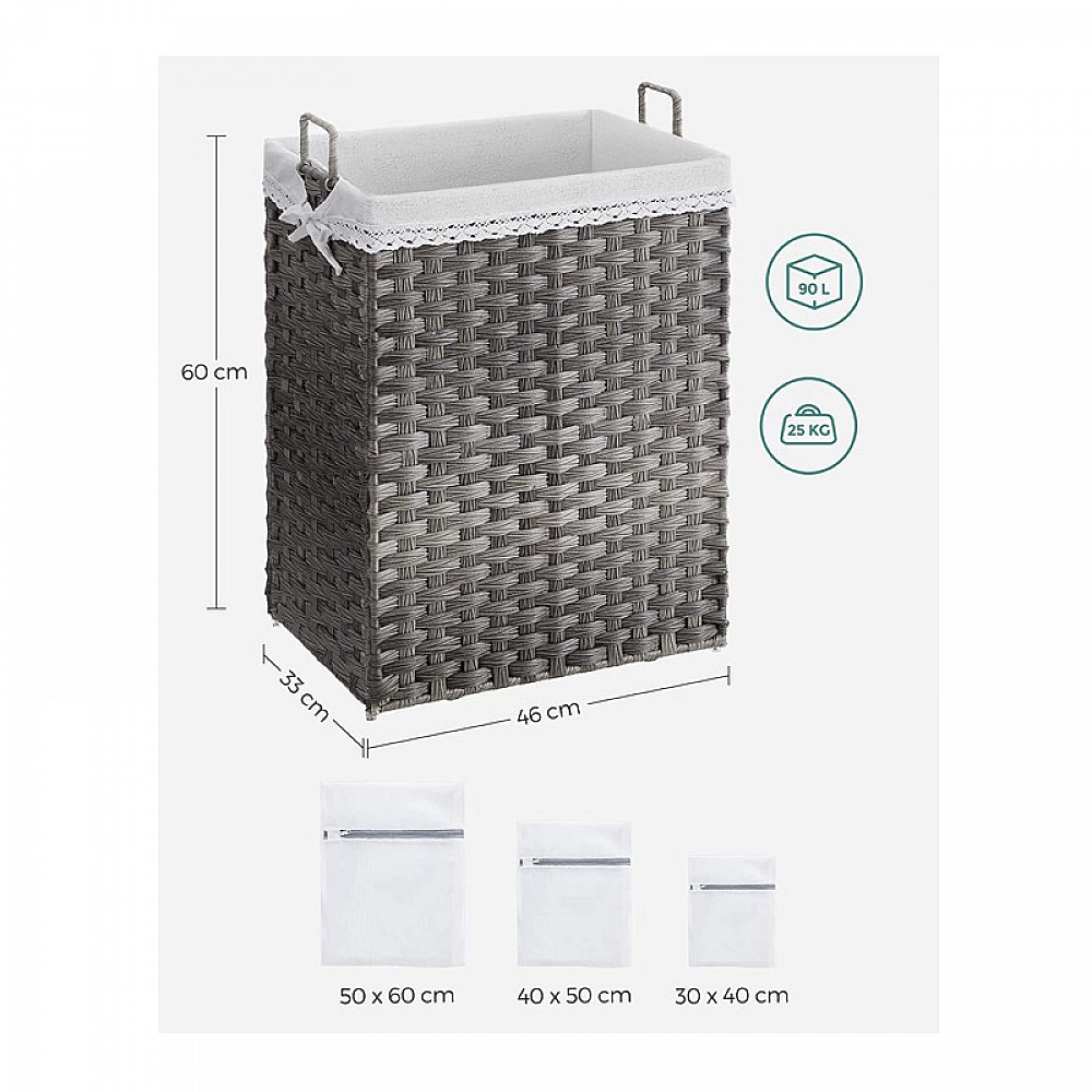 Πτυσσόμενο Καλάθι Απλύτων από Ρατάν 90 Lt 46 x 33 x 60 cm Χρώματος Γκρι Songmics LCB390G01 - 12 άτοκες δόσεις και 5% cash back Πτυσσόμενο Καλάθι Απλύτων από Ρατάν 90 Lt 46 x 33 x 60 cm Χρώματος Γκρι Songmics LCB390G01 - 12 άτοκες δόσεις και 5% cash back
