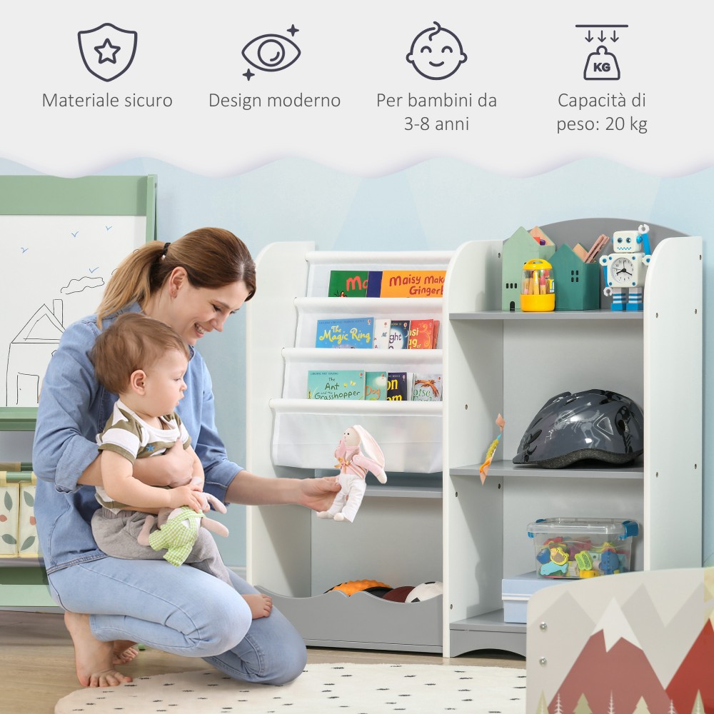 ZONEKIZ Παιδικό Παιχνίδι Ράφι με Ξύλινα Ράφια, 85x26x84cm, Γκρι 311-060V80GY ZONEKIZ Παιδικό Παιχνίδι Ράφι με Ξύλινα Ράφια, 85x26x84cm, Γκρι 311-060V80GY