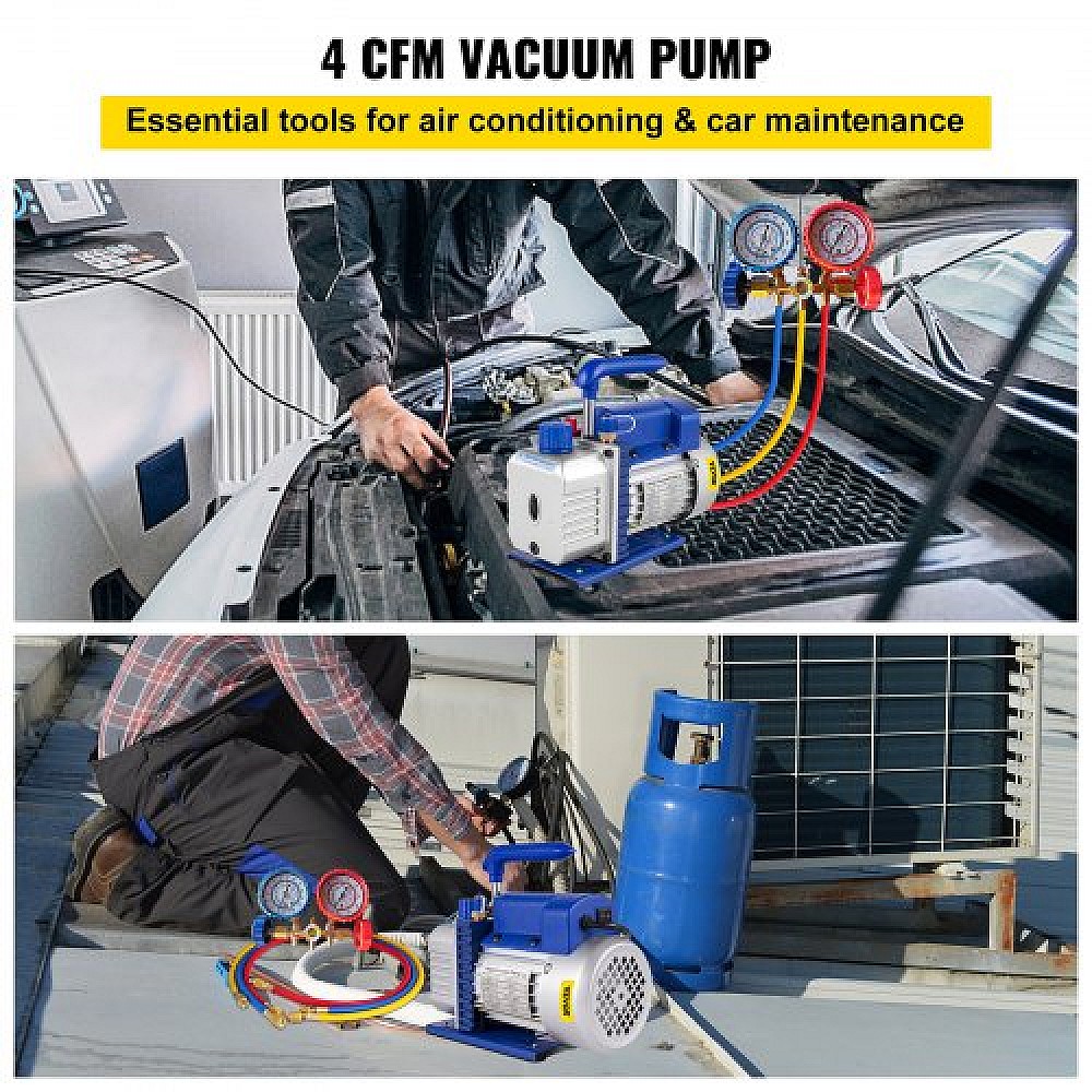 VEVOR  Σετ Αντλίας Κενού 4CFM 1/3HP με Μανόμετρο για Ψυκτικά R134a 4CFM1/4HPZKB1F001V2