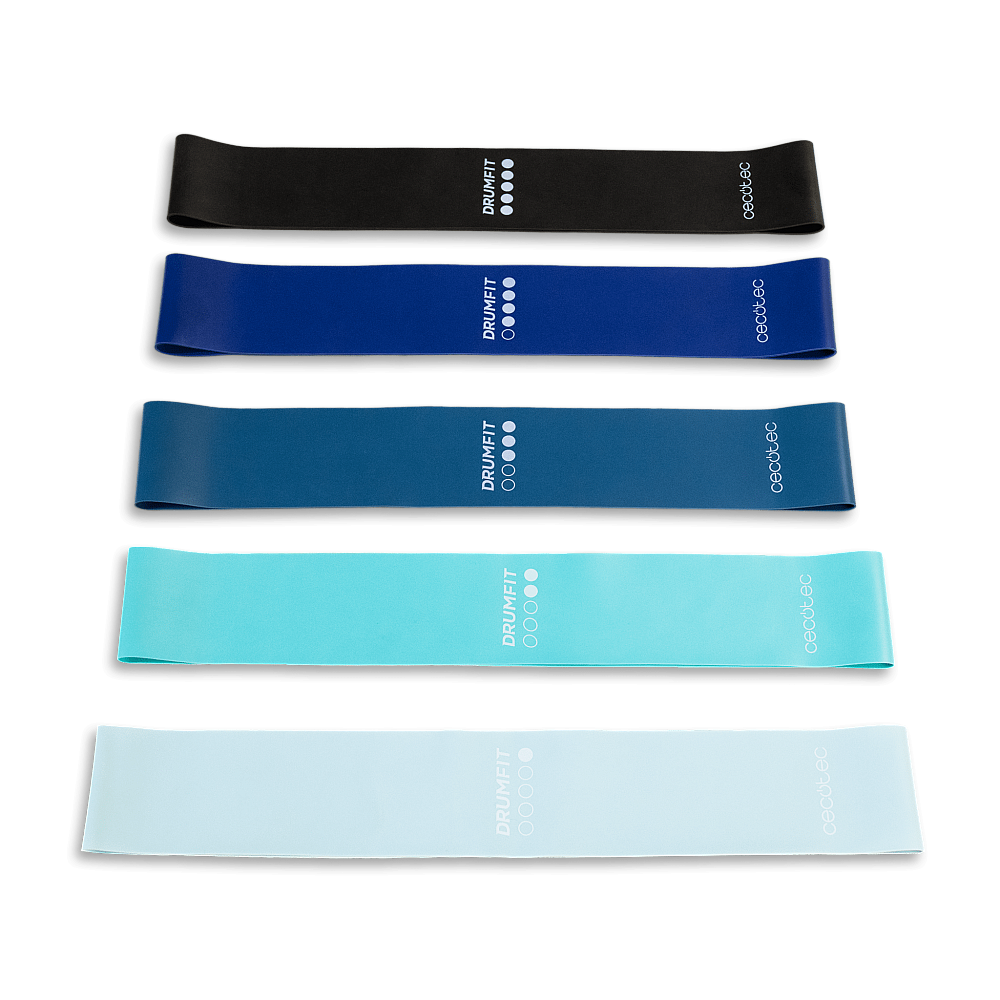 CECOTEC  Σετ Ταινιών Αντίστασης DrumFit - 5 Ελαστικές Ταινίες Λατέξ με Διάφορα Επίπεδα Αντίστασης και Τσάντα Μεταφοράς  CEC-07125