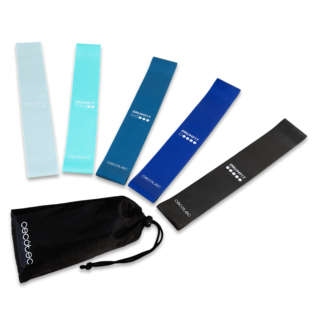CECOTEC  Σετ Ταινιών Αντίστασης DrumFit - 5 Ελαστικές Ταινίες Λατέξ με Διάφορα Επίπεδα Αντίστασης και Τσάντα Μεταφοράς  CEC-07125