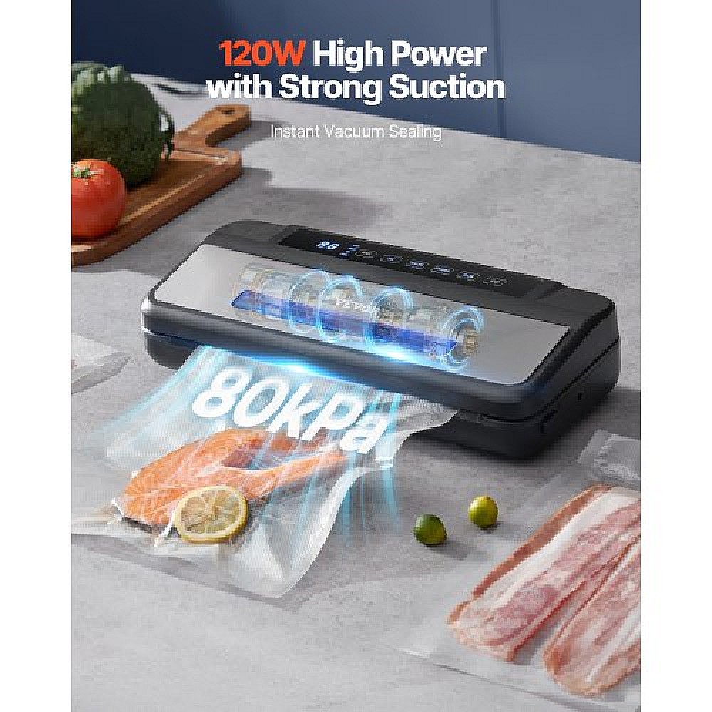 VEVOR Συσκευή Σφράγισης Κενού 7-σε-1 Αυτόματη 120W με Σακούλες & Ρολό JYJZKFKJ120W2845LV2