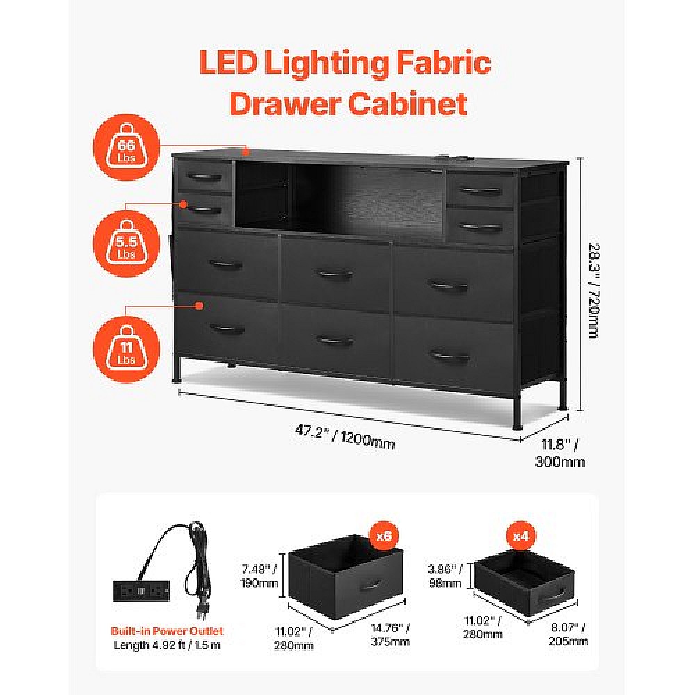 Συρταριέρα 10 Θέσεων με Ράφι, LED & Πρίζα 120 x 30 x 72 cm Μαύρο 3LZWCTJ6C4XCAPNEBV2 VEVOR