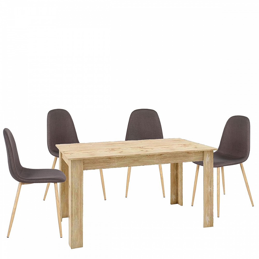 Σετ Τραπεζαρία LORA Sonoma/Καφέ Τραπέζι 140x80x75cm Και 4 Καρέκλες