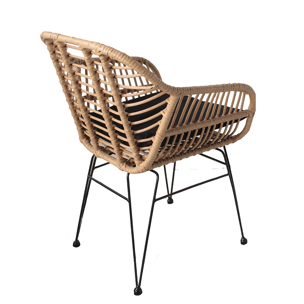 ArteLibre Καρέκλα Κήπου ArteLibre ACTORIUS Φυσικό/Μαύρο Μέταλλο/Rattan 57x53x81cm - 14510019 - inde.gr