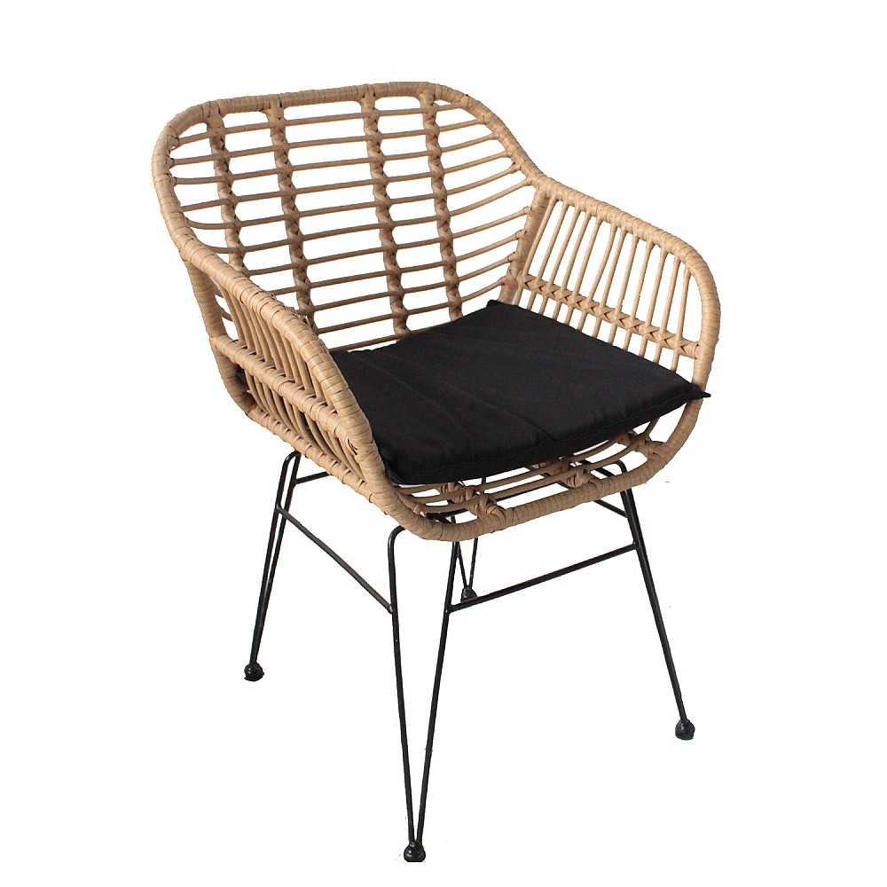 ArteLibre Καρέκλα Κήπου ArteLibre ACTORIUS Φυσικό/Μαύρο Μέταλλο/Rattan 57x53x81cm - 14510019 - inde.gr