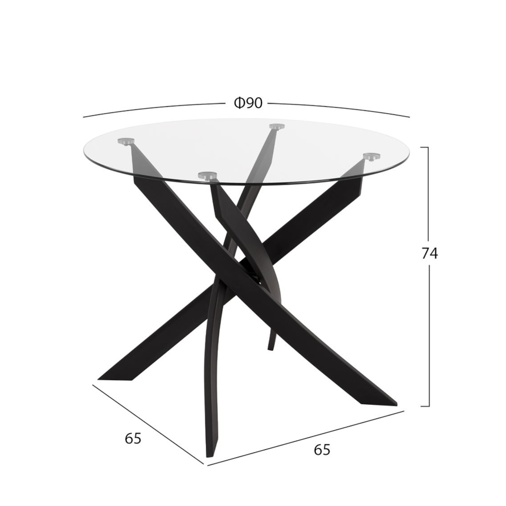 Τραπέζι KATLA Μαύρο/Διάφανο/Χρώμιο Γυαλί/Μέταλλο 90x90x74cm