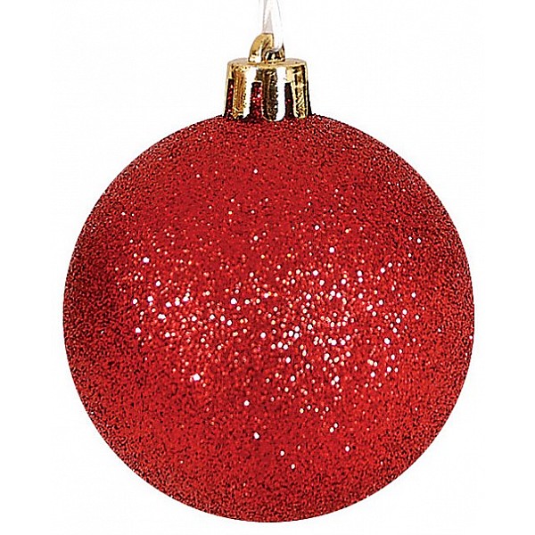 Κόκκινη Πλαστική Χριστουγεννιάτικη Μπάλα Με Glitter 4cm